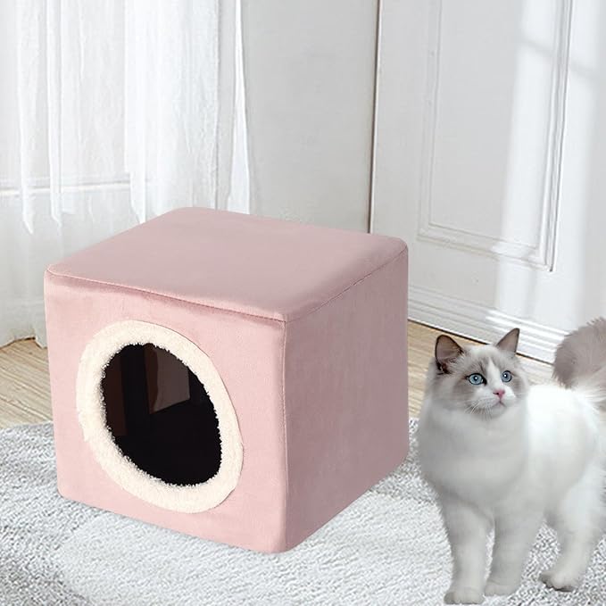 Baoblaze Cat House Cat Bed for Hideaway Furniture Sturdy Covered Cat Bed Cave Pet Condo for Cats Exercising Sleeping, Pink