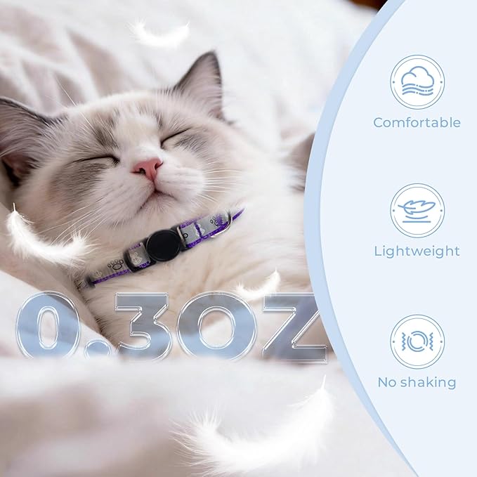 Cat Collar Breakaway, Reflective Kitten Collar with Bell, Safety Buckle Kitten Collar, Lightweight, Adjustable, Comfortable, Suitable for Boy Girl Cats (7"-13") Purple