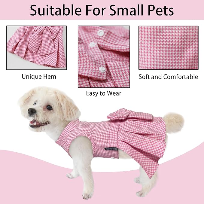 Pet Dresses for Small Dogs Cats Girl, Cute Princess Bowknot Dress Puppy Shirt All Weather Skirt Clothes Cat Apparel for Birthday Wedding Party Holiday (Pink, X-Small)