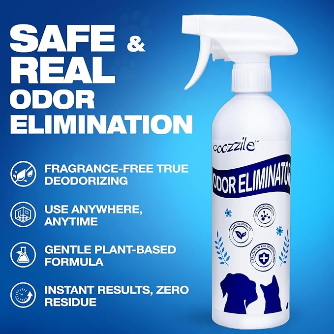 Pet Odor Eliminator, Odor Remover and Pet Spray Fragrance Free Colorless 16.9oz Spray, Safe Highly Effective Carpet and Cat Litter Deodorizer for Dogs and Cats (16.9 Fl Oz（Pack of 3）)