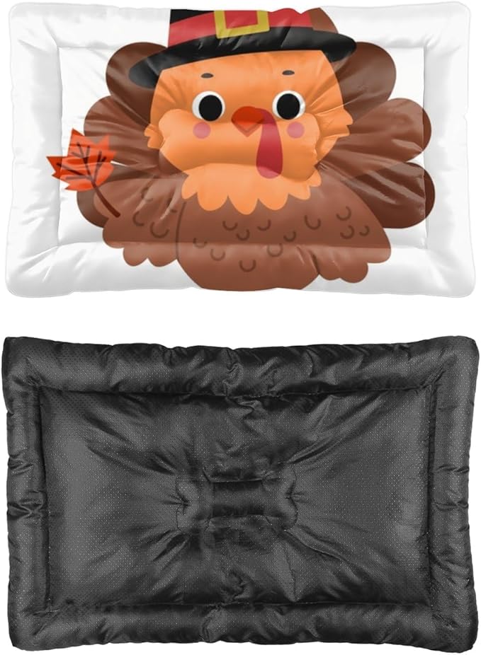Autumn Leaf Turkey Illustration Pet Dog Cage Mat Dog Bed Chew Proof Bed for Cage Tough Non- Slip Bottom Furniture for Pet Multi- Scenario Pad Gift Printed Cat Pad 36× 24 Inch