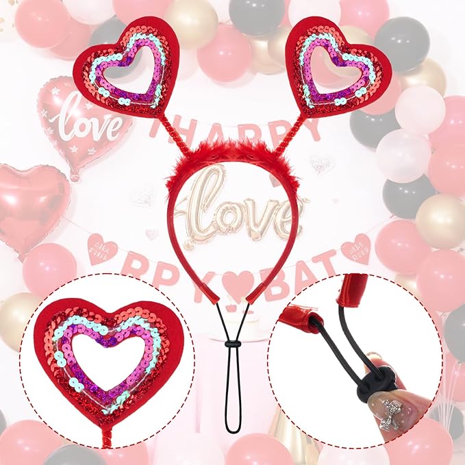 2 Pcs Valentines Day Pet Costumes - Small Dog & Cat Valentines Outfit (Collar and Headband), Red and Pink Themed Apparel for Small Pets