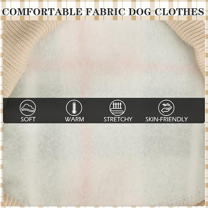 EXPAWLORER Plaid Cat Hoodie - British Style Warm Cat Sweater Shirt with Leash Hole,Pet Clothes Outfits,Winter Coat Apparel for Puppy Cats Girl Boy-Kitten Apparel,Beige L