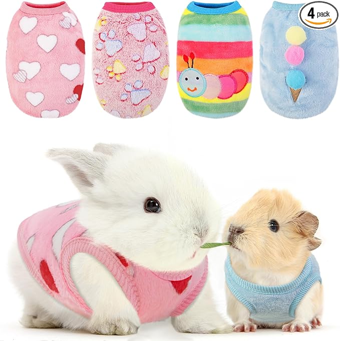 4 Pack Guinea Pig Clothes Rabbit Warm Vest Flannel Fleece Pet Costume T-Shirt for Small Animal Kitten Ferret Chihuahua Puppy (Rainbow, XX-Small)
