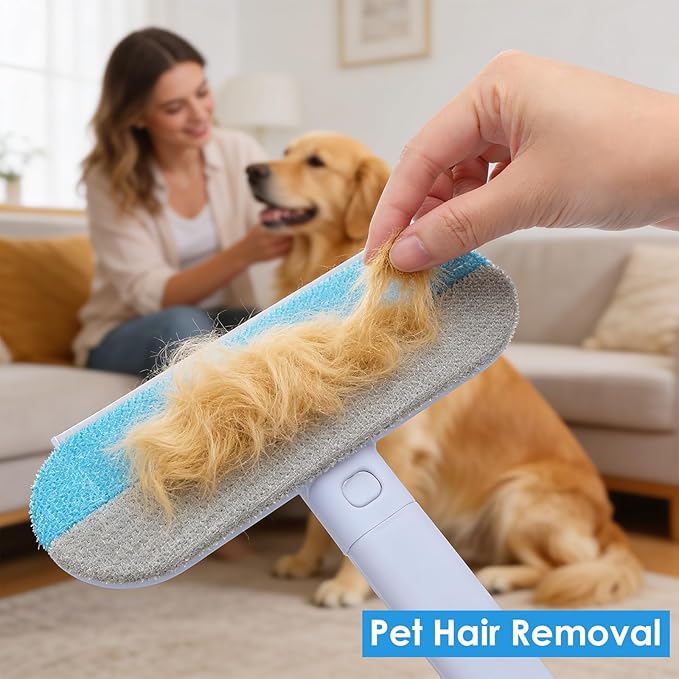 4 Pack Pet Hair Removal Tool, 2026 New 4 in 1 Dog Cat Hair Remover for Furniture, Reusable Pet Hairs Remover Brush with Extendable Handle, Multifunctional Fur Cleaner for Couch Carpets Bedding Clothes