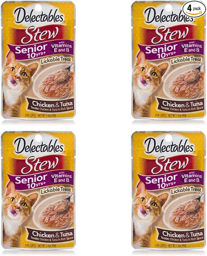 Hartz 11055 1.4 Oz Senior Stew Chicken & Tuna Delectables Lickable Treats For Cats pack of 4
