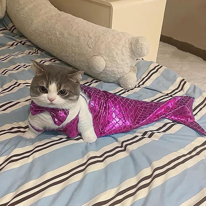 Generic cat Mermaid Costume, Mermaid Tail for Cats, Mermaid Tail Clothes Sequin Mermaid Dress, Comfortable & Soft Dog Outfit, Funny Pet Costumes for Cat and Dog, Medium, Purple