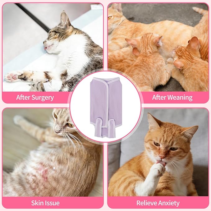 Coppthinktu Cat Recovery Suit Cat Onesie, Breathable Anti-Licking Cat Surgery Recovery Suit Female, Kitten Spay Recovery Suit for Cats After Surgery, Cats Surgical Body Suits for Abdominal Wounds