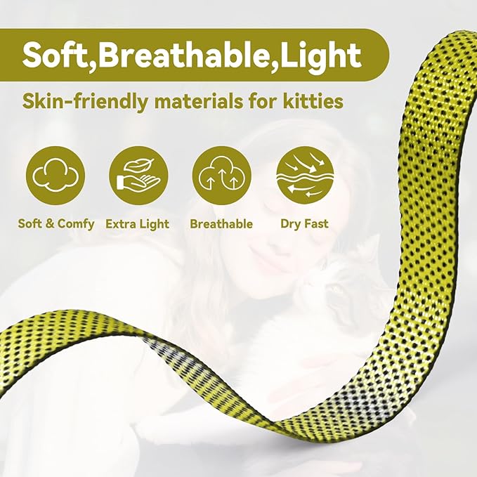 Cat Harness and Leash Set, 3-in-1 Escape Proof Adjustable, Comfortable Soft Lightweight, Safe, Easy to Wear, Walking Travel Kitten Harness for Small Medium Cats (Yellow)