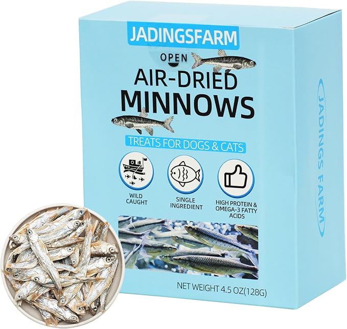 4.5 oz Natural Air-Dried Minnows for Dog and Cat Treats, 100% Natural, High-Protein Cat & Dog Treats, Single-Ingredient Fish Snacks for Training