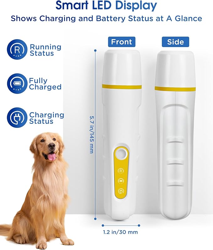 FURBONA Dog Nail Grinder with Enhanced LED Light – Super Quiet, 2-Speed, USB-C Rechargeable, LED Smart Display, 3 Grinding Options, Pet Nail Trimmer for Dogs Cats and All Pet Sizes