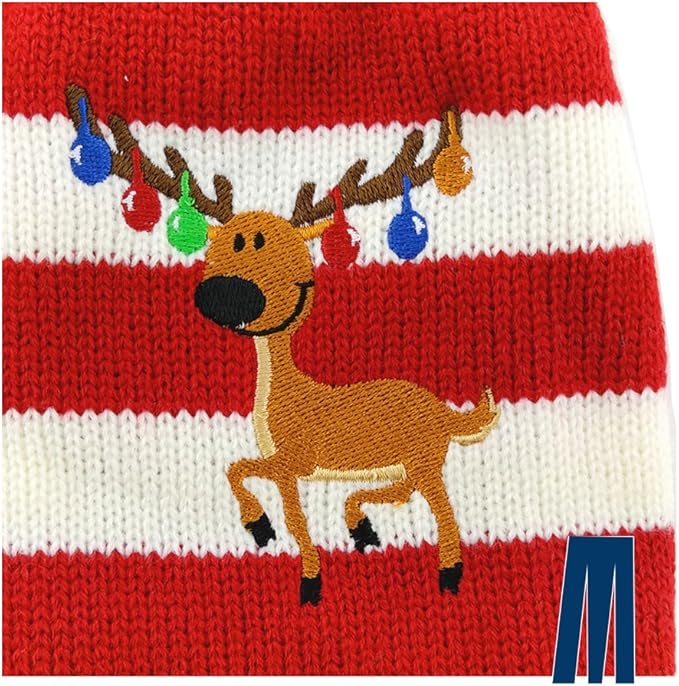 Mikayoo pet Sweater for Small Dog/cat,Ugly Sweater,Color Horizontal Stripes,Christmas Holiday Xmas, Elk Series, Reindeer Series,with Bells(Red,S)