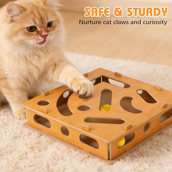 Cat Scratch Puzzle Enrichment Box,Maze Cat Nail File Enrichment Box,Interactive Cat Scratching Board,A Stress-Free Alternative to Nail Trimming,with Built-in Bell Ball for Indoor Cats