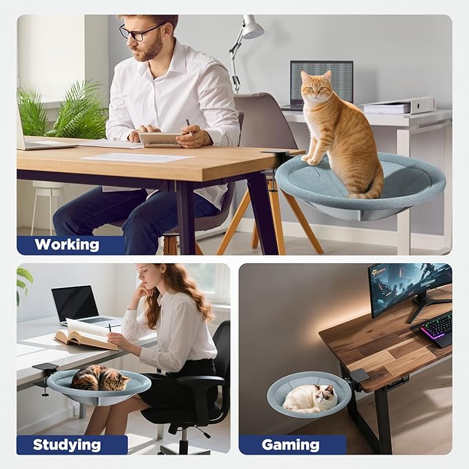 AIPERRO Foldable Cat Desk Bed – Space-Saving 90° Fold, Removable Washable Cover, Supports Up to 45lbs, Sturdy Cat Sleeping Bed for Large Cats, Perfect for Office/Game Table