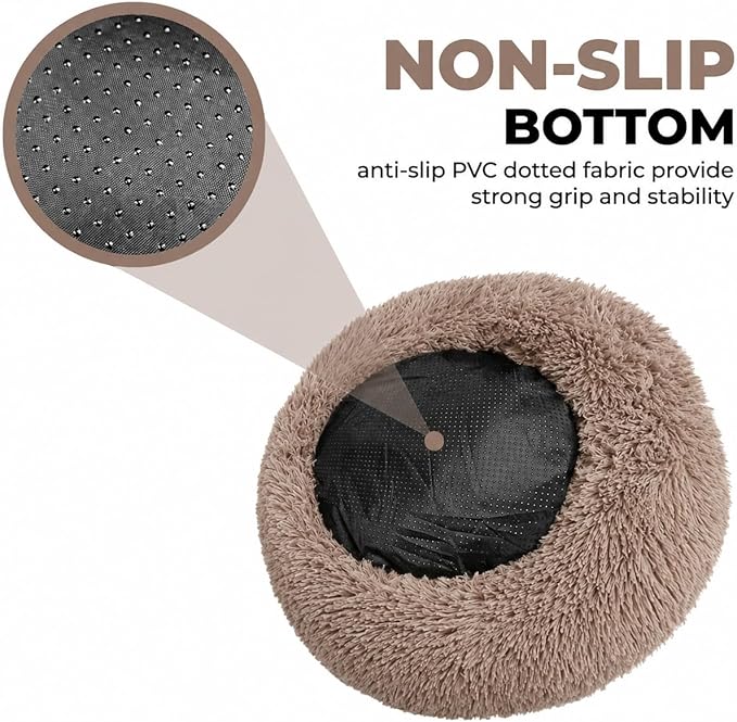 Whiskers & Friends Cat Beds for Indoor Cats, Fluffy Calming Donut Cat Bed, Small Dog Bed Washable - Orthopedic Soft Plush Pet Beds Sized for Kitten to Large Cats & Puppy to Small Dogs - Camel