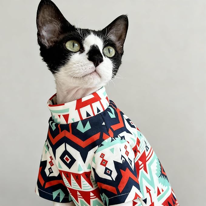 Sphynx Cat Clothes for Cats Only, Graphics Printed Hairless Sphinx Cat Clothes T-Shirts Sweatshirt with Sleeves, Soft Kitten Shirts Pet Apparel for Devon Rex and Cornish Rex,Mint,2XL