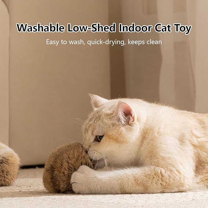 Rabbit Fur Ball Cat Toy,Soft Fluffy Cat Toy Ball, Furry Catnip Toy Ball,for Indoor Cats – Furry,Fun to Chase for Hunting Instinct Play & Interactive Bonding(3pcs)