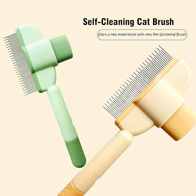 2025 Self-Cleaning Pet Hair Removal Comb & Flea Comb for Cats and Dogs Stainless Steel Grooming Brush with Release Button, De-Shedding Tool for Hair, Massaging Tangle-Free Pet Comb (Green)