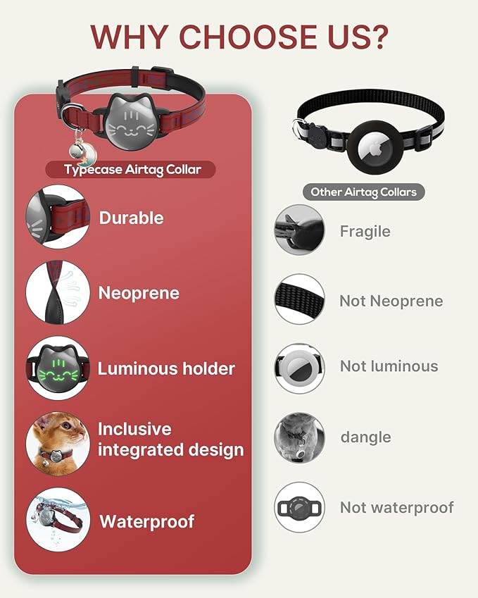 Waterproof Airtag 2nd & 1st Cat Collar, Breakaway Cat Airtag Collar with Luminous & Reflective Pattern Strap, Lightweight Kitten Collar for Apple Air tag, Hidden Holder for GPS Tracker - Cats, Kittens