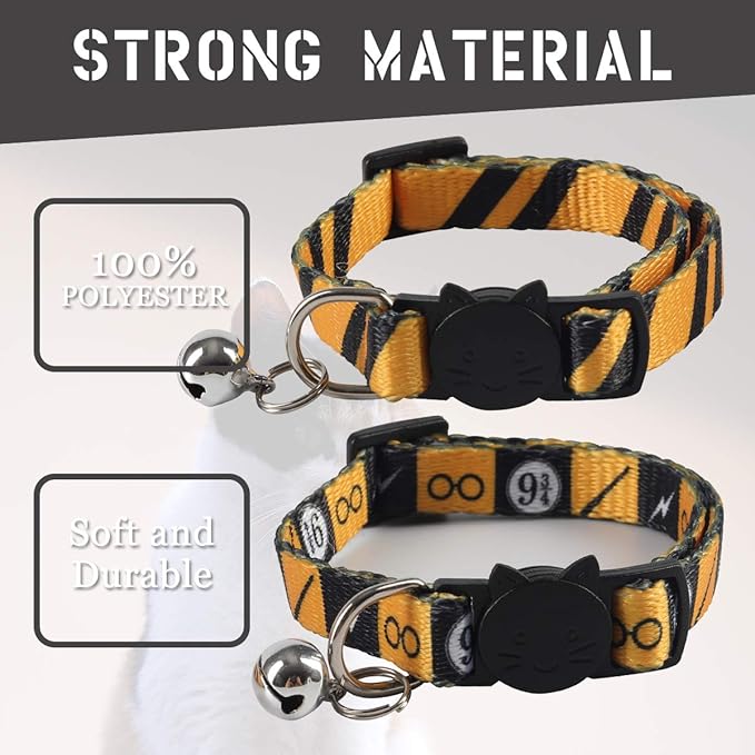 2PCS Breakaway Cat Collar with Cute Bell Adjustable Kitty Safety Collars Adjustable from 7-11 Inch (Yellow,Neck:7"-11")