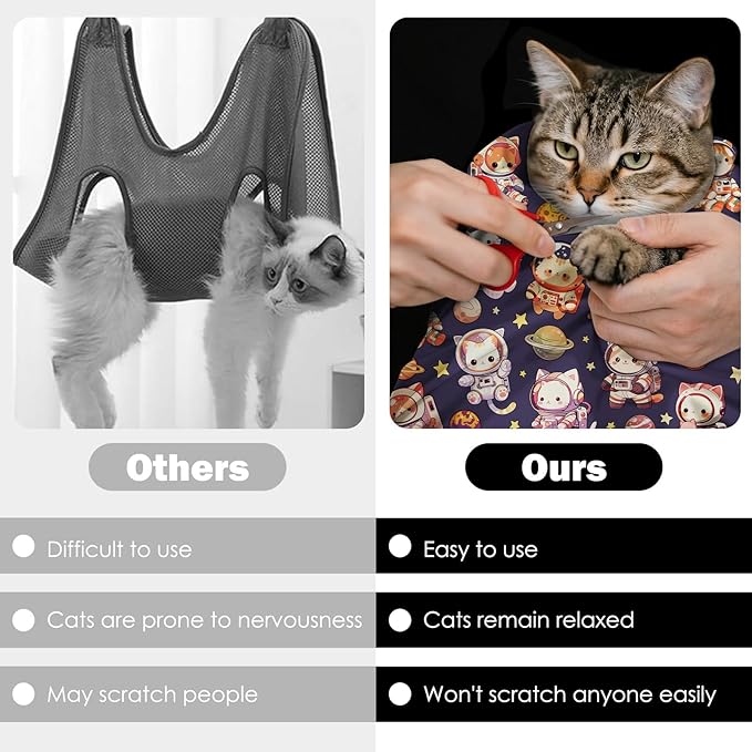 27.6"Cat Grooming Wrap, Self Adhesive Cat Wrap for Cutting Nails, Anti-Escape Calming Cat Swaddle Wrap for Medicine Ear Cleaning, Anti-Scratch Cats Burrito Restraint Blanket, Pet Tool(6-10 lbs)