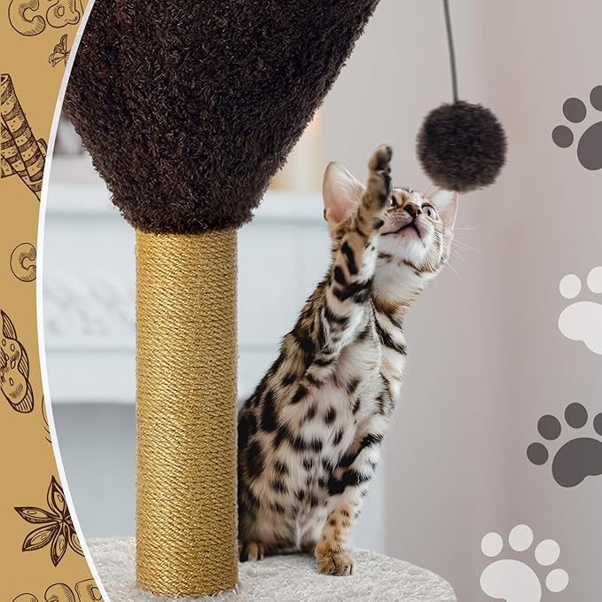 Sosation Espresso Martini Cat Scratcher 19.7" H Cat Scratching Post Scratcher with Dangling Ball for Indoor Cats Scratching Post for Kittens and Medium Large Cats