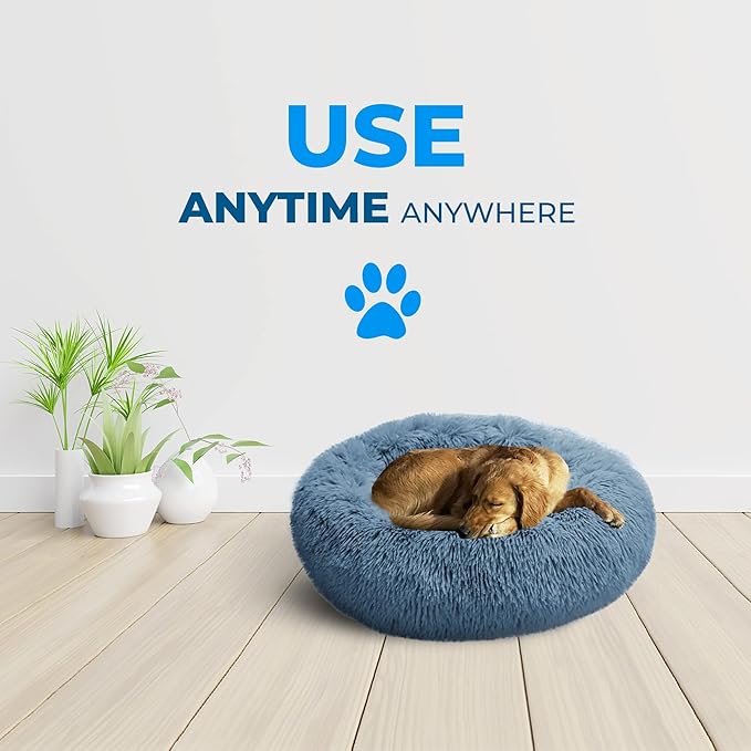 Whiskers & Friends Cat Beds for Indoor Cats, Fluffy Calming Donut Cat Bed, Small Dog Bed Washable - Orthopedic Soft Plush Pet Beds Sized for Kitten to Large Cats & Puppy to Medium Dogs, Navy Grey 31''
