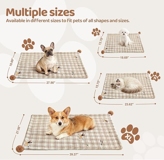 Jiupety Cat Blanket for Indoor Cats Washable Calming Cozy Pet Blankets Cat Grid Blanket with 2 PCS Fluffy Fur Balls Kitten Puppy Blanket for Bed Couch Chair,Brown