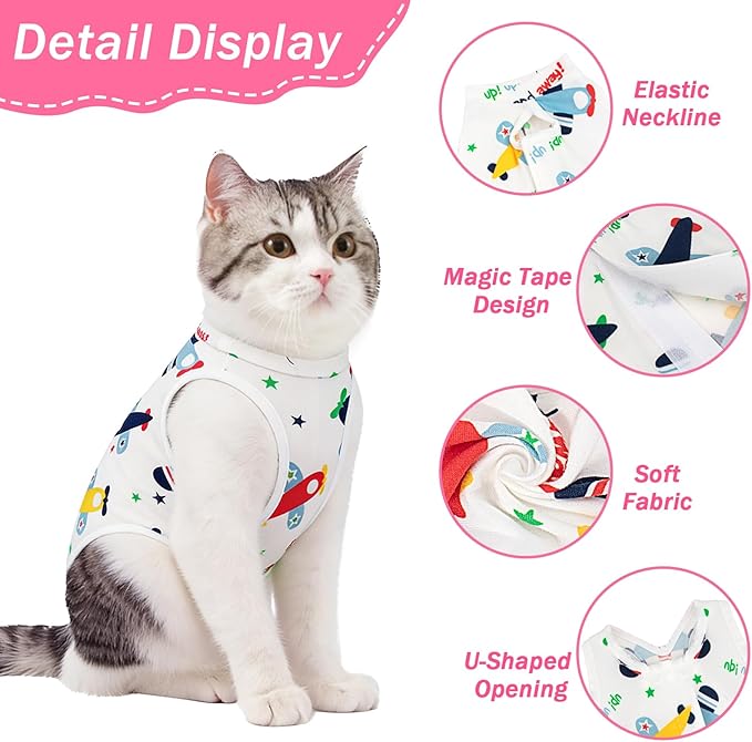Coppthinktu Cat Recovery Suit Female Cats Onesie for Cats, Breathable Cat Surgery Suit for Surgical Abdominal Wounds Skin Diseases, Cute Kitten Spay Recovery Suit E-Collar Alternative Anti Licking
