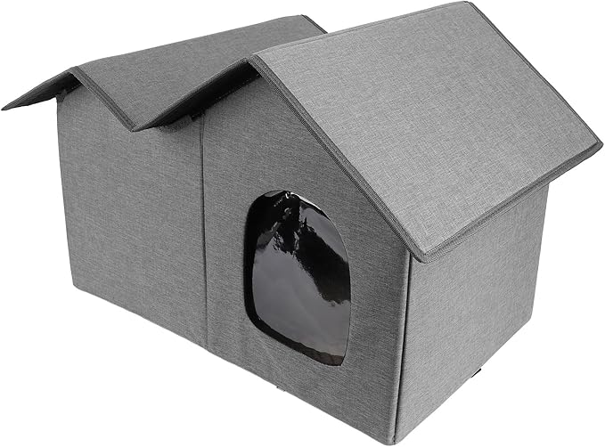 AYNEFY Cat Beds Furniture Outdoor Cat Cave Spacious Peaked Design Enclosed Hideaway with Portable Folding Design for Year Round Comfort Foldable House for Indoor Cats (Dark Grey)