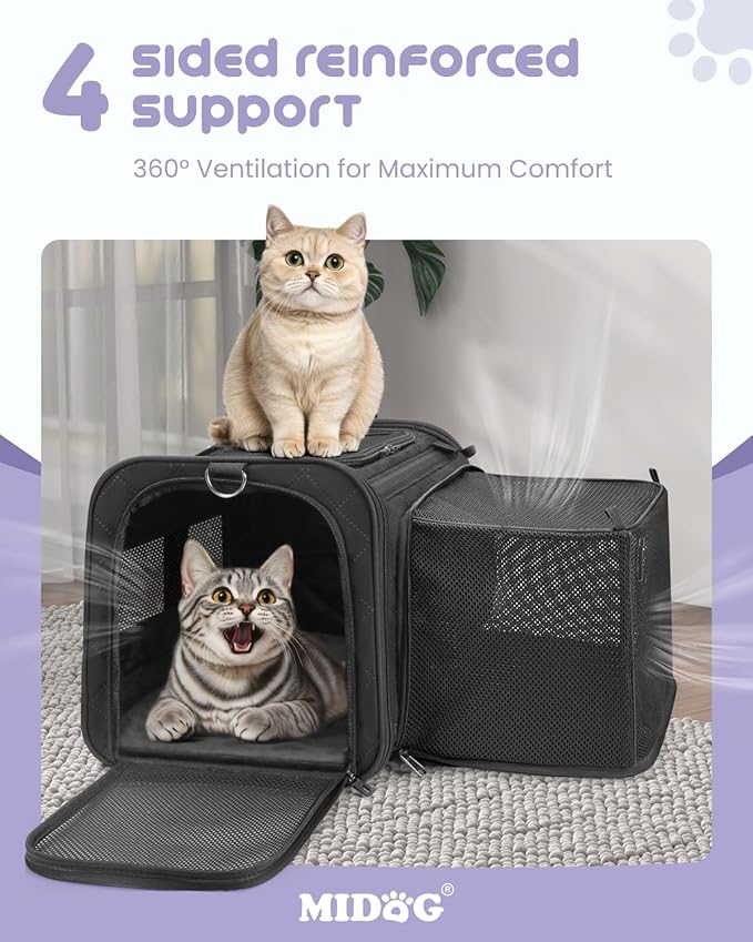 MIDOG Cat Carrier Soft for Small to Medium-Sized Cats,Up to 25 Lbs, Large Soft Sided Pet Carrier,Collapsible Travel Cat Carriy Bag(Beige,20 inch x 13 inch x 13 inch)