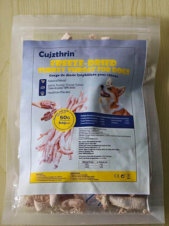 Freeze Dried Turkey Throat Cat and Dog Snacks, High Protein, Crunchy Single Ingredient Snacks, All Natural and Low Fat, Promotes Muscle Development