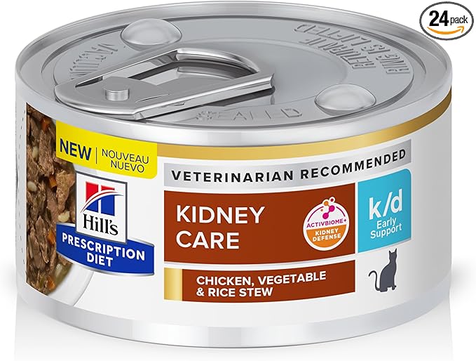 Hill's Prescription Diet k/d Early Support Kidney Care Wet Cat Food, Chicken, Vegetable & Rice Stew, 2.9 oz. Cans, 24-Pack