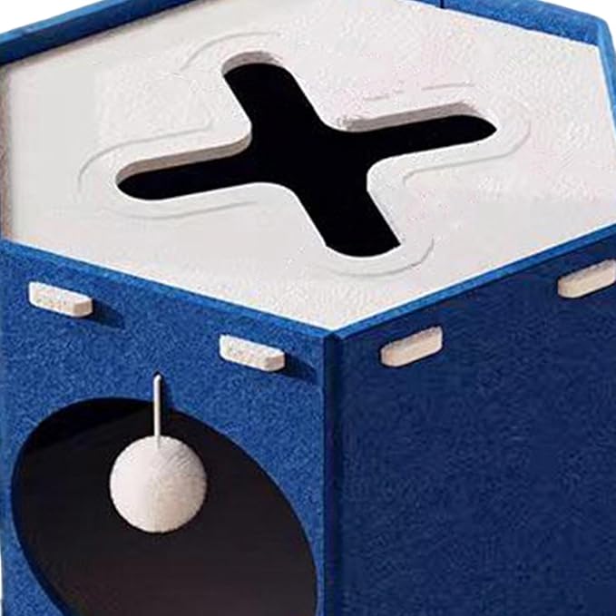 Cat House, Hiding Bed, Tunnel-Like Furniture, Scratch-Resistant, with Hole, Foldable, Stable Construction, Encourages Exercise, Suitable Fo, Blue