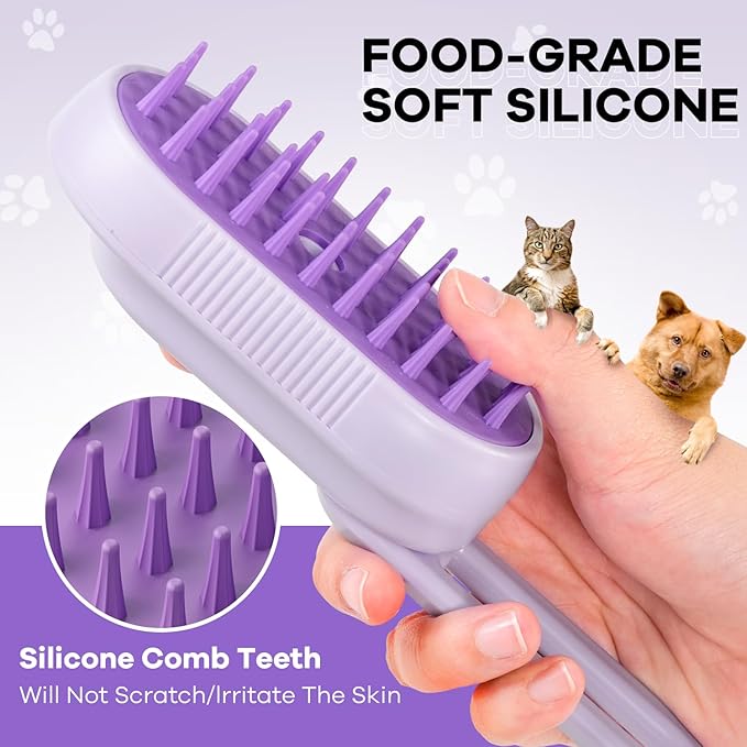 Cat Steam Brush for Shedding, 4 in 1 Rechargeable Steam Brush for Cats and Dogs, Anti-Static, Massage, Cleaning, Shedding & Combing All In One!