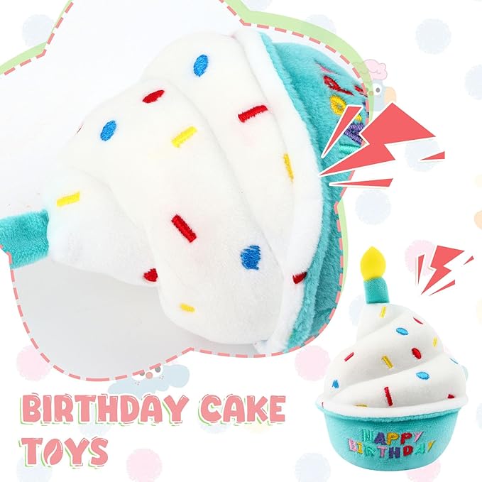 Cat Birthday Party Set - 4PCS Crown Hat, Embroidered Bib & Cake Toy Fun Kittens Costume for Birthday Photoshoot Celebration（Blue）