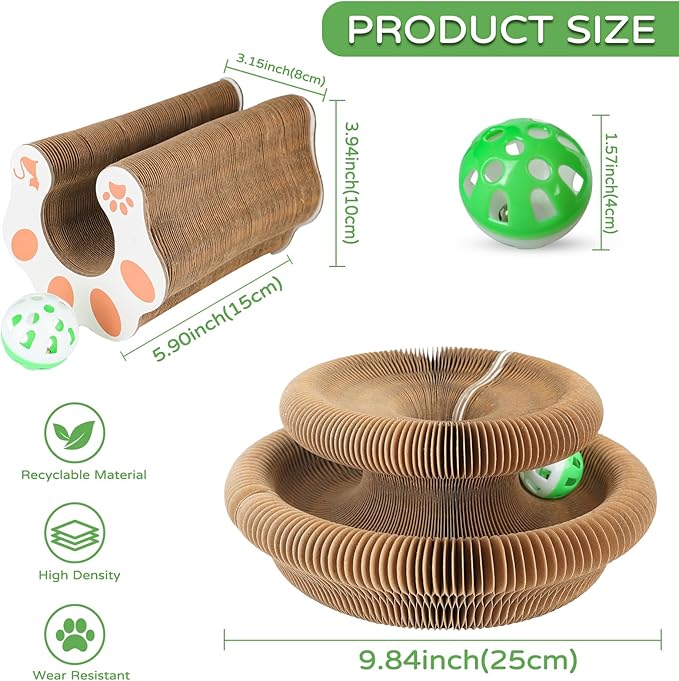 Goosheep 2Pack Magic Organ Cat Scratching Board Cat Accordion Toy Cats Scratching Post Ball Track, Kitten Fun Intelligence Physical Exercise Educational Toy