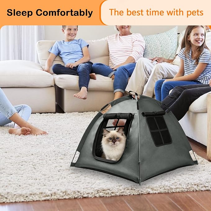 Portable Pet Tent with Full-Enclosure Zippered Mesh Door, Indoor & Outdoor Cat House for Safety & Ventilation, Cozy Nest for Cats, Puppies & Small Animals, Grey