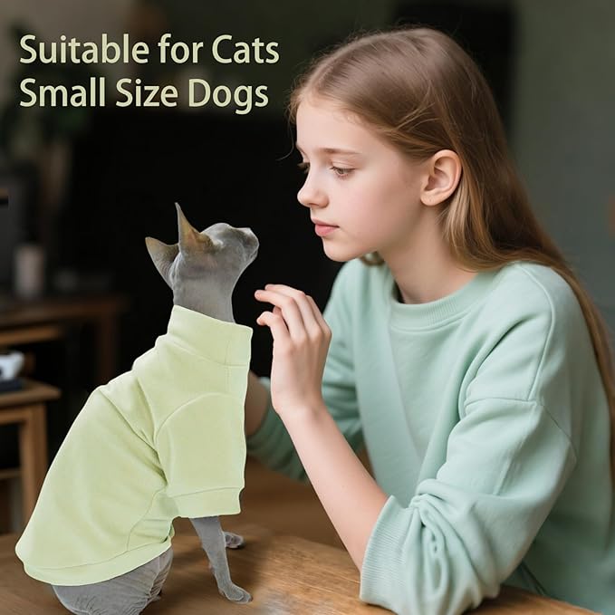 Sphynx Cat Clothes Hairless Cat Sweater Shirt Soft Warm Long Sleeves Pullover Pet Clothes Pajamas Dog Cloth for Small Dogs Kitten Clothes Pet Sweaters (Light Green, S)