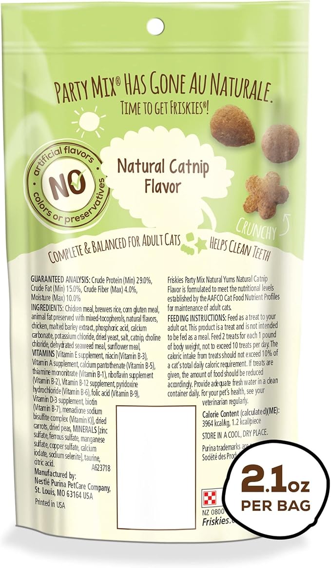 Purina Friskies Party Mix Cat Treats (Natural YUMS Catnip, 2.1 Ounce (Pack of 6))
