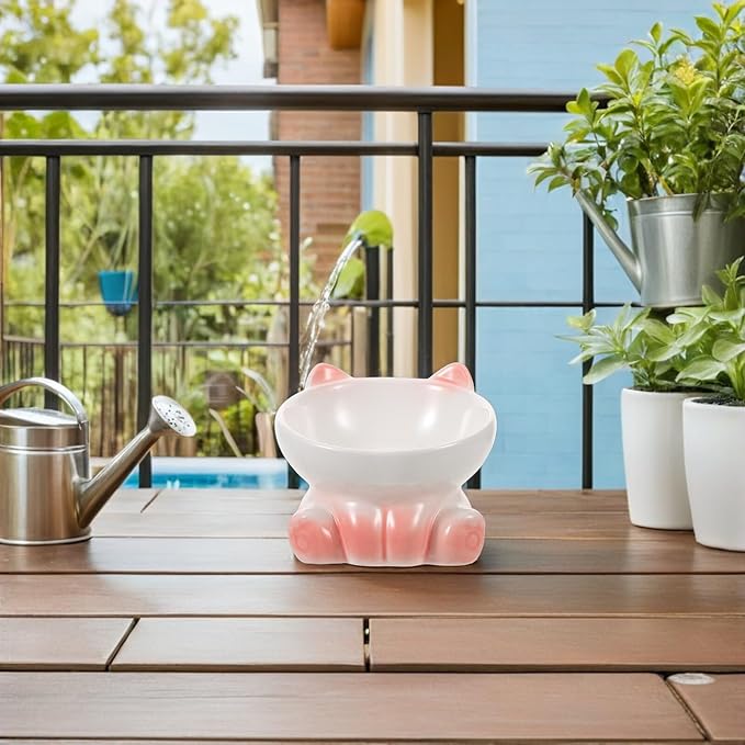 UKCOCO Elevated Tilted Cat Food Bowl with Porcelain Raised Pet Feeder Dish, Gradient White-Pink Ceramic Raised Plate for Cats and Small Dogs, Suitable for Indoor Feeding and Watering