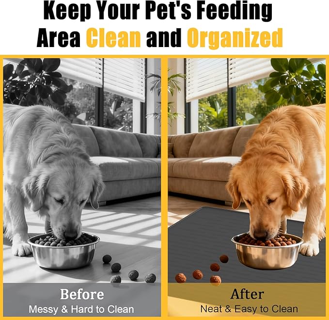 1.5MM Super Thick Dog Food Mat, 48"x32" Silicone Dog and Cat Mats for Food and Water Bowls, Waterproof Pet Feeding Mat for Contain Spills Protects Floors, Multiple Colors & Sizes for Pets, Light Gray