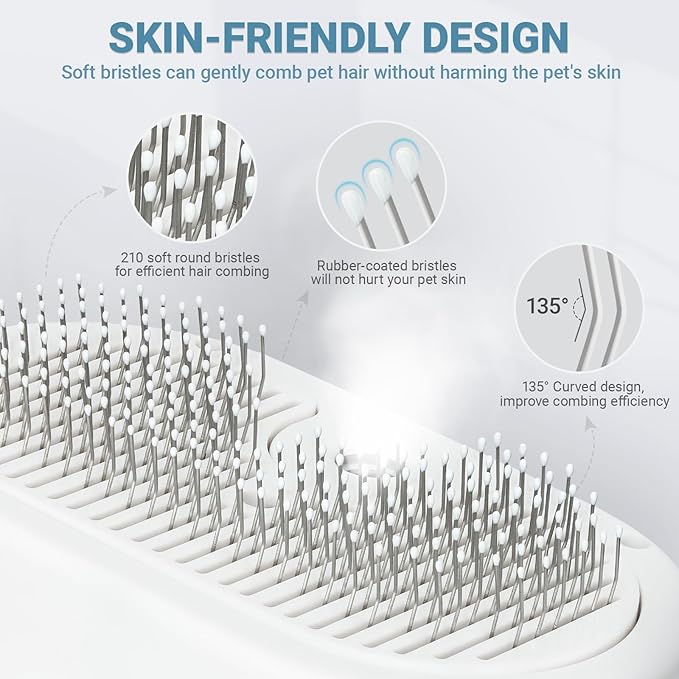 Pjordo Pet Steam Brush for Dogs & Cats with Pet Conditioner, 4 in 1 Spray Hair Removal Comb for Shedding & Grooming, Self Cleaning Water Brush for Long & Short Haired Pets
