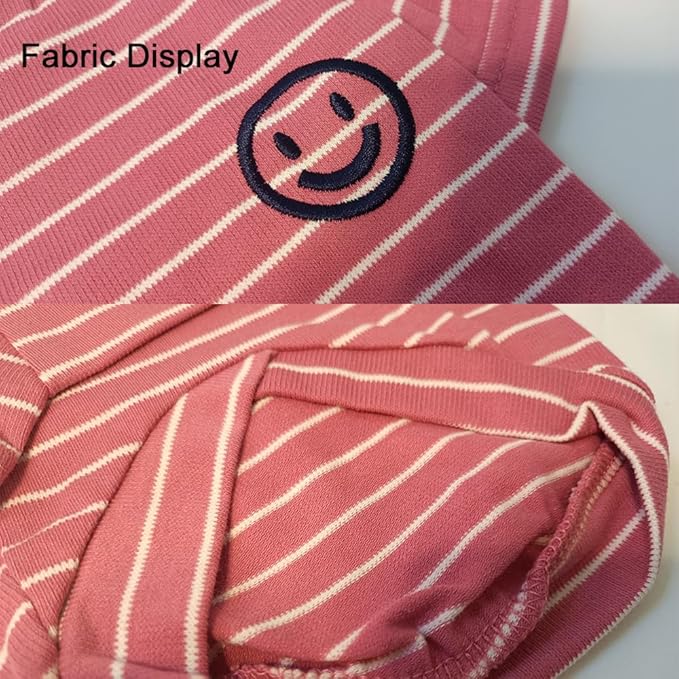 Pink Striped Matching Dog and Owner Clothes, Cotton Pet and Owner Coordinating Outfit with Embroidered Smiley Face Separately Sold,Family Matching Pajamas for Dogs Puppies (Pet L)