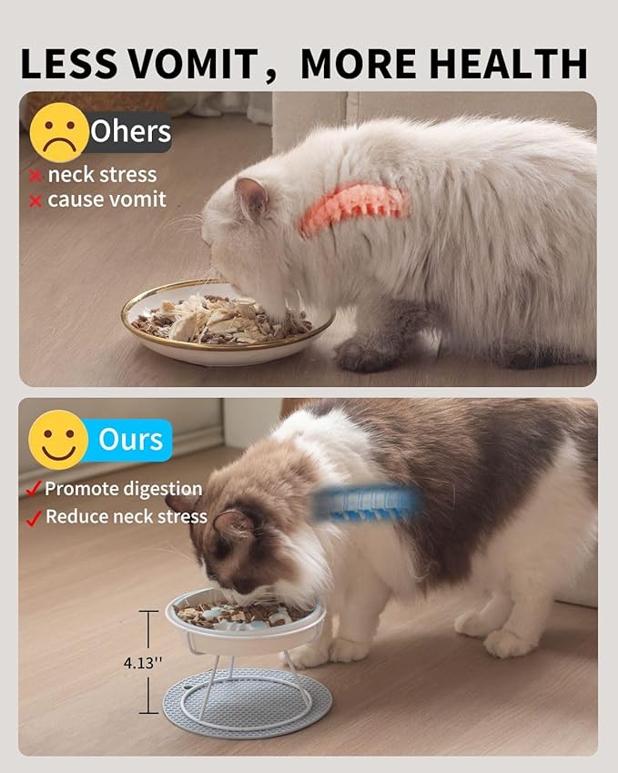 Upgrade Whisker-Fatigue-Free Cat Slow Feeder Bowl, Raised Cat Food Bowl Improved Design, Anti Vomit Promotes Digestion and Prevents Obesity, Slow Down Your Feline Friend Eating Speed
