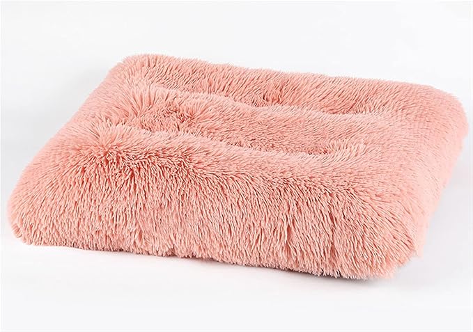 Long Plush Calming Pet Bed Cuddler Pet Bed for Dogs and Cats Fluffy Faux Fur Dog Bed with Anti Slip Bottom Machine Washable Pet Sleep Bed Crate Mat Peach Pink L
