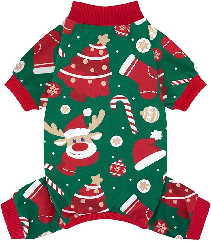 XPUDAC Christmas Dog Pajamas Holiday Dog Clothes for Small Medium Dogs Boy Girl Cute Puppy Outfit Pjs Bodysuit for Doggie Onesies Cat Apparel, Red, Green, S