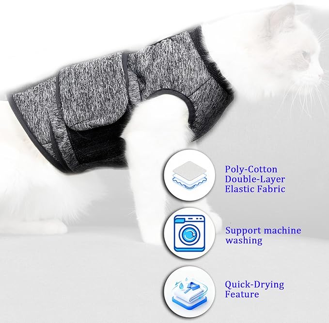 Pet Anxiety Jacket, Calming Vest with Adjustable Hook and Loop for Cats and Dogs, Soft Polyester Cotton Blend Fabric for Stress Relief During Thunder Fireworks and Travel