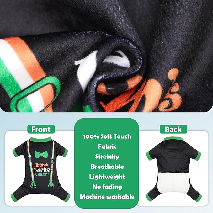 CuteBone Dog Pajamas St.Patrick's Day Puppy Onesies Small Dogs Soft Pjs Coat Cat Apparel Comfy Pet Clothes Outfit Doggie Bodysuit P327XS