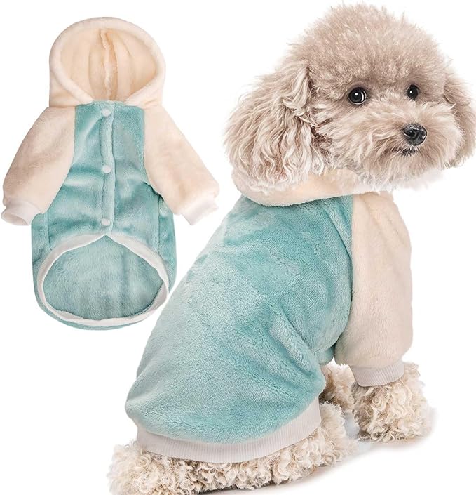 FabriCastle Dog Hoodie Sweater for Small Dogs Boy and Girl, Small Dog Clothes XS XXS Puppy Sweatshirt, Pet Outfit, Cat Clothing Super Soft Warm Snap On Closure (Green-Cream, XX-Small)